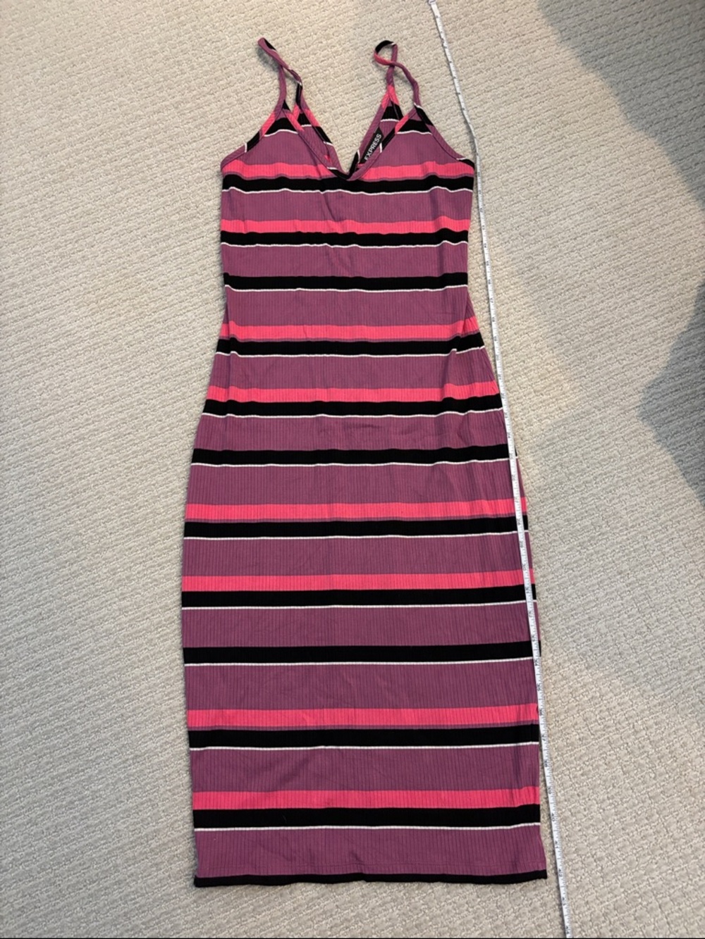 Express Pink, purple& Black Striped Midi Bodycon Dress